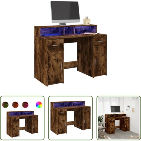 vidaXL Luci RGB -  Scrivania con Luci LED Rovere Fumo 120x55x91 cm in Multistrato