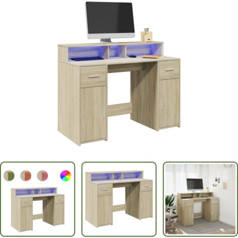 vidaXL Luci RGB -  Scrivania con Luci LED Rovere Sonoma 120x55x91cm in Multistrato