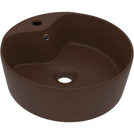 vidaXL Luxury Wash Basin with Overflow Matt Dark Brown 36x13 cm Ceramic - Brown