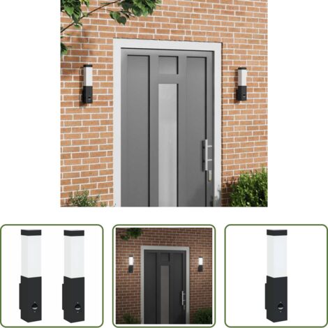 vidaXL Luz de jardín -  Luz de pared exterior 2 pcs Negro 10.5 x 6 x 33 cm