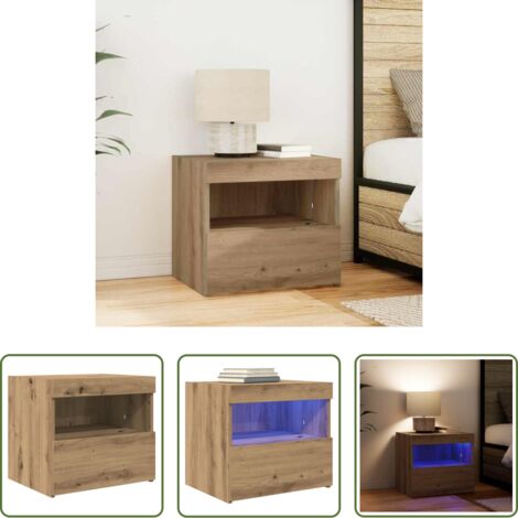 vidaXL Luz led -  Armario de Noche con cajón Roble artesanal 50 x 40 x 45 cm