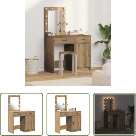 vidaXL Luz led -  Mesa de tocador con cajón 2 pcs Marrón 50 x 41 x 135 cm