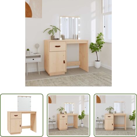 vidaXL Luz led -  Mesa tocador con LED madera maciza de pino 95x50x133,5 cm