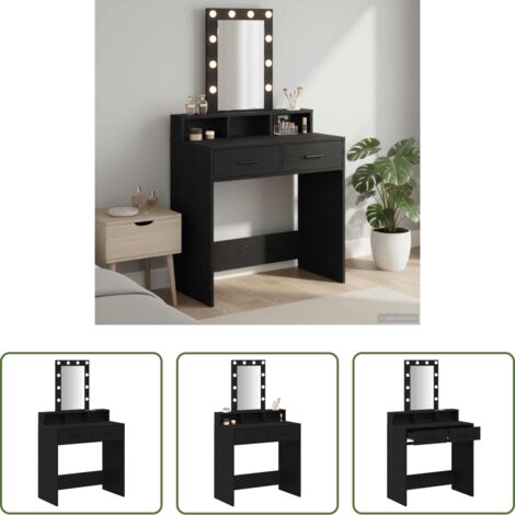 vidaXL Luz LED -  Mesa Tocador Negro 79 x 41 x 140 cm Madera de ingeniería