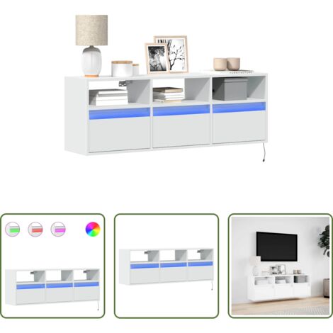 vidaXL Luz LED -  Mueble de TV de pared con luces LED blanco 130x31x45 cm