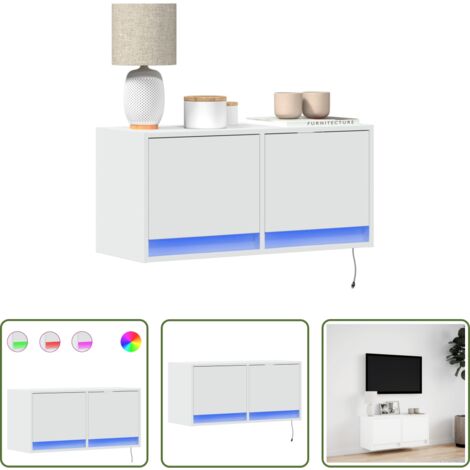 vidaXL Luz LED -  Mueble de TV de pared con luces LED blanco 80x31x35 cm