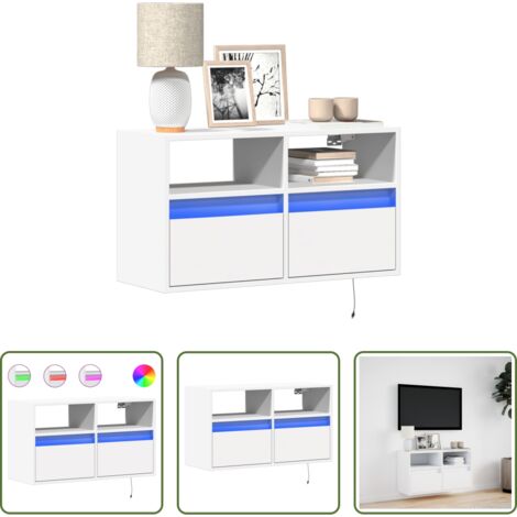 vidaXL Luz LED -  Mueble de TV de pared con luces LED blanco 80x31x45 cm