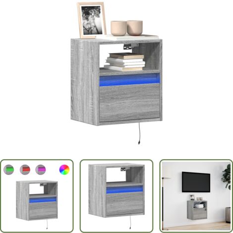 vidaXL Luz LED -  Mueble de TV de pared con luces LED gris Sonoma 41x31x45 cm