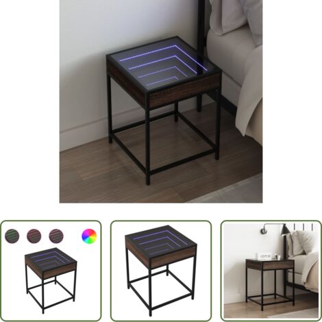 vidaXL Luz LED RGB -  Mesita de noche con Infinity LED marrón roble 40x40x51 cm