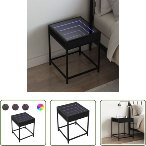 vidaXL Luz LED RGB -  Mesita de noche con Infinity LED negra 40x40x51 cm