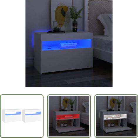 vidaXL Luz led rgb -  Mesita de noche luces LED 2 uds contrachapada blanco 60x35x40cm