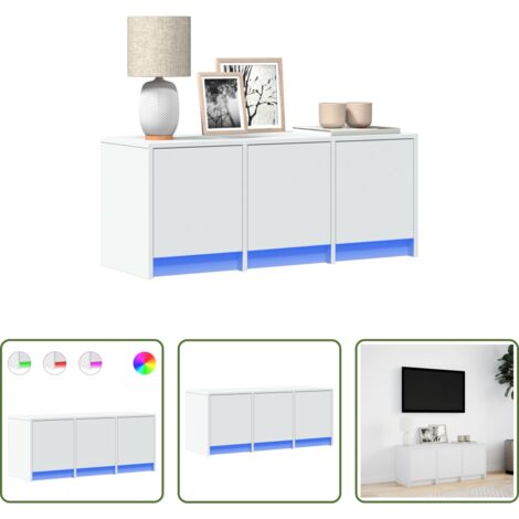 vidaXL Luz LED RGB -  Mueble de TV con LED madera de ingeniería blanco 97x34x40 cm