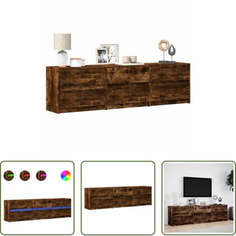 vidaXL Luz LED RGB -  Mueble de TV LED madera ingeniería roble ahumado 180x34x50 cm