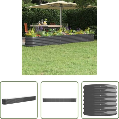 vidaXL Maceta de acero galvanizado -  Jardinera arriate acero galvanizado antracita 332x40x36 cm