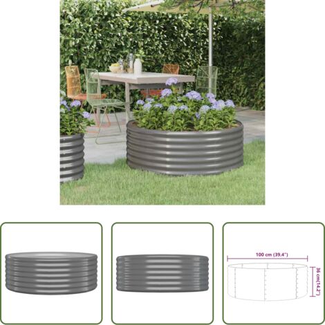 vidaXL Maceta de acero galvanizado -  Jardinera arriate acero galvanizado gris 100x100x36 cm