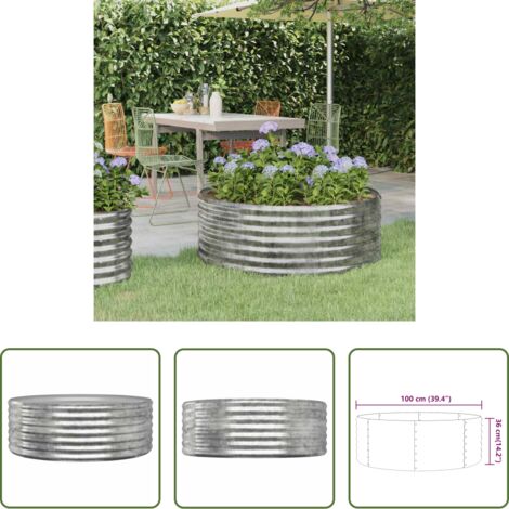 vidaXL Maceta de acero galvanizado -  Jardinera arriate acero galvanizado gris 100x100x36 cm