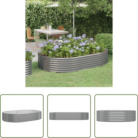 vidaXL Maceta de acero galvanizado -  Jardinera arriate acero galvanizado gris 214x140x36 cm