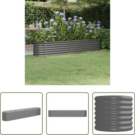 vidaXL Maceta de acero galvanizado -  Jardinera arriate acero galvanizado gris 224x40x36 cm