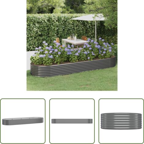 vidaXL Maceta de acero galvanizado -  Jardinera arriate acero galvanizado gris 322x100x36 cm