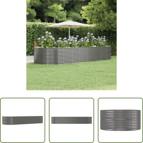 vidaXL Maceta de acero galvanizado -  Jardinera arriate acero galvanizado gris 367x140x68 cm
