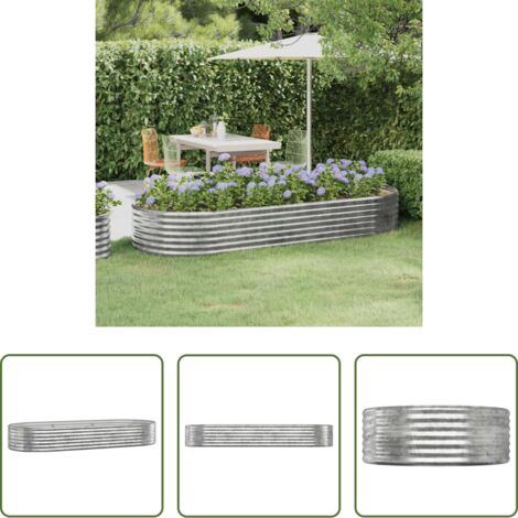 vidaXL Maceta de acero galvanizado -  Jardinera arriate acero galvanizado plata 249x100x36 cm