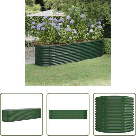 vidaXL Maceta de acero galvanizado -  Jardinera arriate acero galvanizado verde 296x80x68 cm