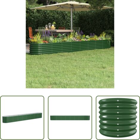 vidaXL Maceta de acero galvanizado -  Jardinera arriate acero galvanizado verde 332x40x36 cm