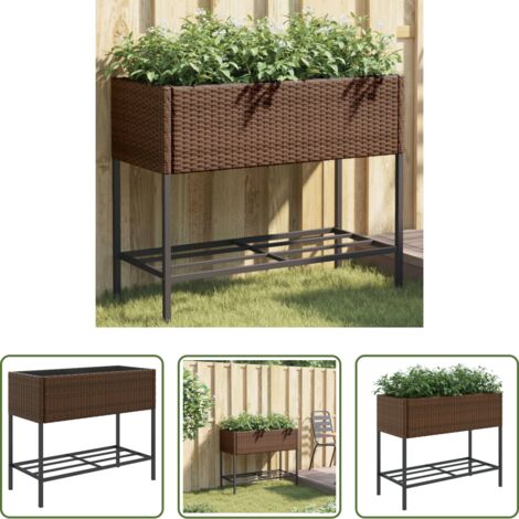 vidaXL Maceta -  Jardinera con estante ratán sintético marrón
