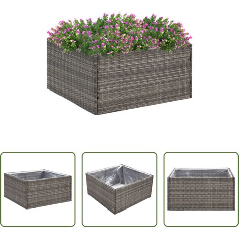 vidaXL Maceta para flores -  Jardinera ratán sintético gris 80x80x40 cm