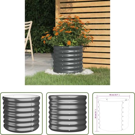 vidaXL Maceta para jardín - Jardinera acero galvanizado antracita 40x40x36 cm