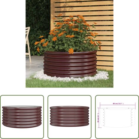 vidaXL Maceta para jardín -  Jardinera de acero galvanizado marrón 80x80x36 cm