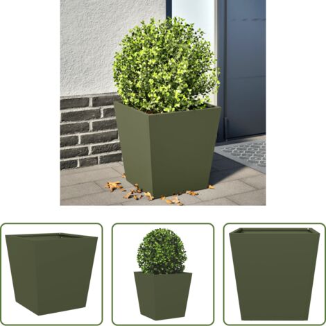vidaXL Maceta para plantas - Jardinera de acero verde oliva 40x40x40 cm