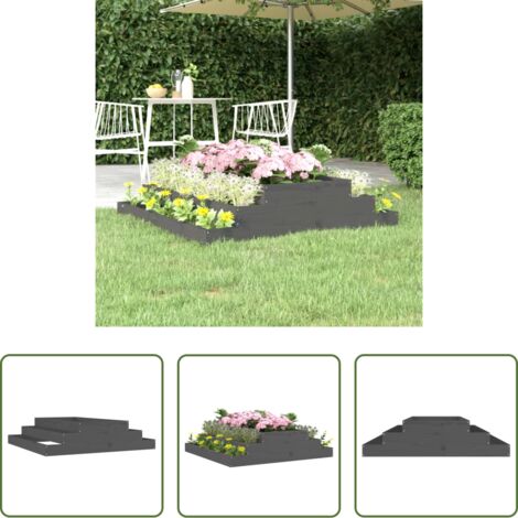 vidaXL Maceta para plantas -  Jardinera de madera maciza de pino gris 110x110x27 cm