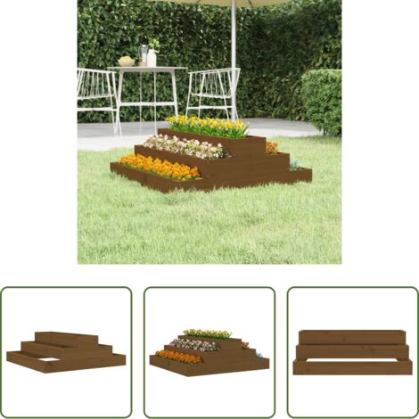 vidaXL Maceta para plantas -  Jardinera de madera maciza de pino marrón miel 80x80x27 cm