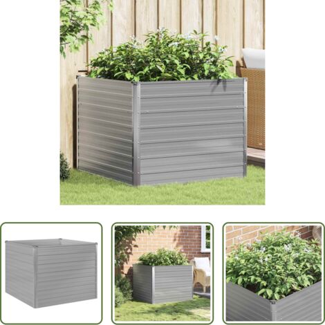 vidaXL Maceta para plantas -  Jardinera elevada 100x100x77 cm acero galvanizado gris
