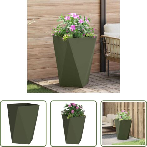 vidaXL Maceta verde oliva -  Jardinera Verde Oliva 50 x 50 x 75 cm Acero