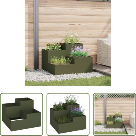vidaXL Maceta verde oliva -  Maceta para Jardín Verde oliva 80 x 80 x 60 cm Acero