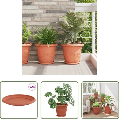 vidaXL Macetas -  Bandeja Redonda para Flores 24 pcs Rojo Ladrillo Plástico
