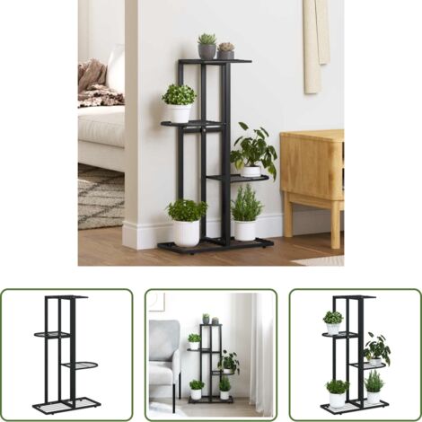 vidaXL Macetas decorativas -  Soporte de flores de 4 estantes de metal negro 43x22x76 cm