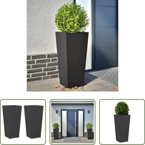 vidaXL Macetas -  Jardineras 2 uds de acero negro 35x35x75 cm