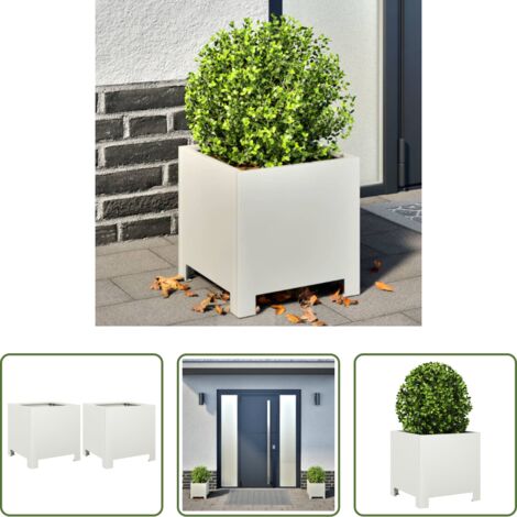 vidaXL Macetas -  Jardineras 2 unidades acero blanco 30x30x30 cm