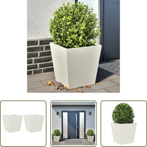 vidaXL Macetas - Jardineras 2 unidades acero blanco 40x40x40 cm