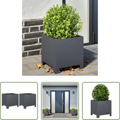 vidaXL Macetas -  Jardineras 2 unidades acero gris antracita 30x30x30 cm