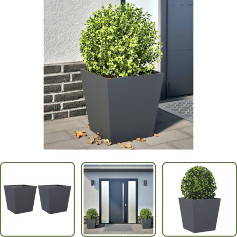 vidaXL Macetas - Jardineras 2 unidades acero gris antracita 40x40x40 cm