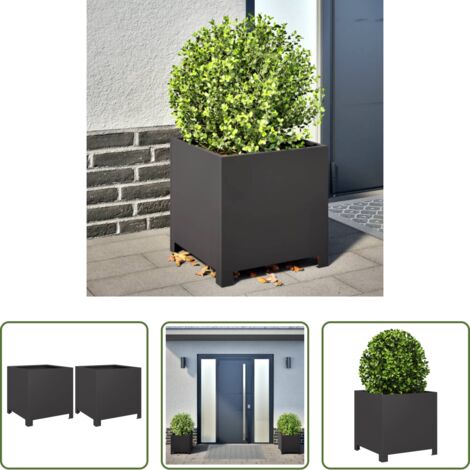 vidaXL Macetas - Jardineras 2 unidades acero negro 40x40x40 cm