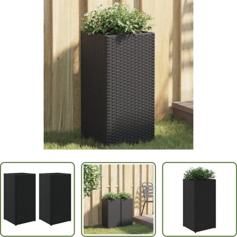 vidaXL Macetas -  Jardineras 2 unidades ratán sintético negro 30x30x60 cm