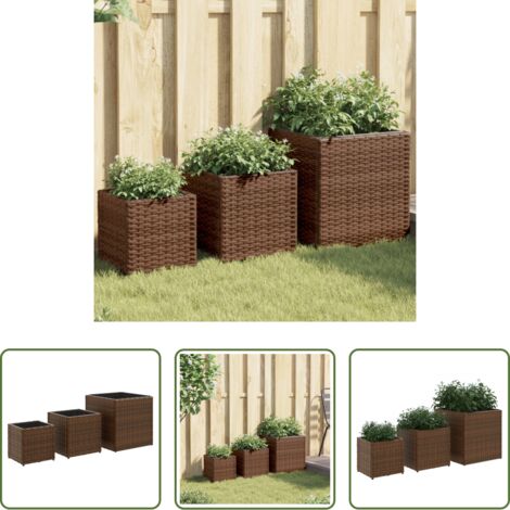 vidaXL Macetas -  Jardineras 3 unidades ratán sintético marrón