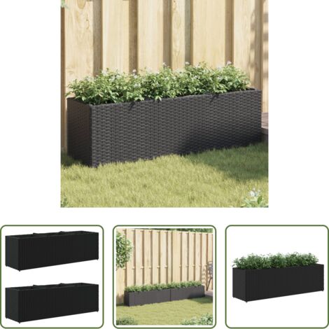 vidaXL Macetas -  Jardineras con 3 maceteros 2 uds ratán PE negro 105x30x32 cm