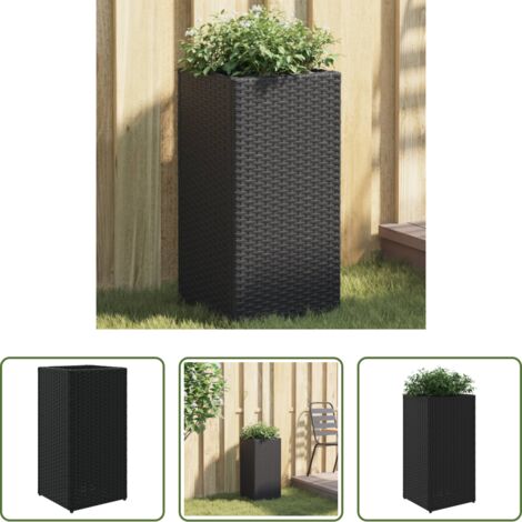 vidaXL Macetas para plantas -  Jardinera de ratán sintético negra 30x30x60 cm