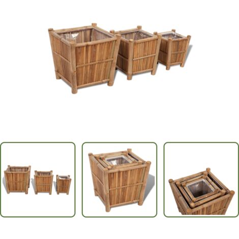 vidaXL Macetas para terraza - Jardineras con forro de nailon 3 unidades bambú